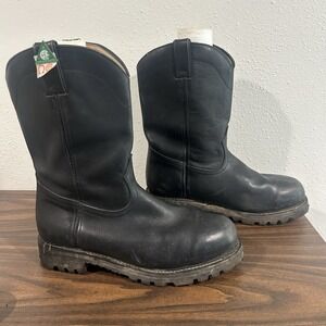 BOULET Western Work Boots Mens 9.5 D Black Leather Steel Toe Made in USA/CANADA